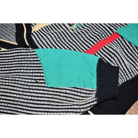 Vtg St Croix Sweater Mens M Black Stripe Cardigan Sail boats  Made in USA - Picture 5 of 9